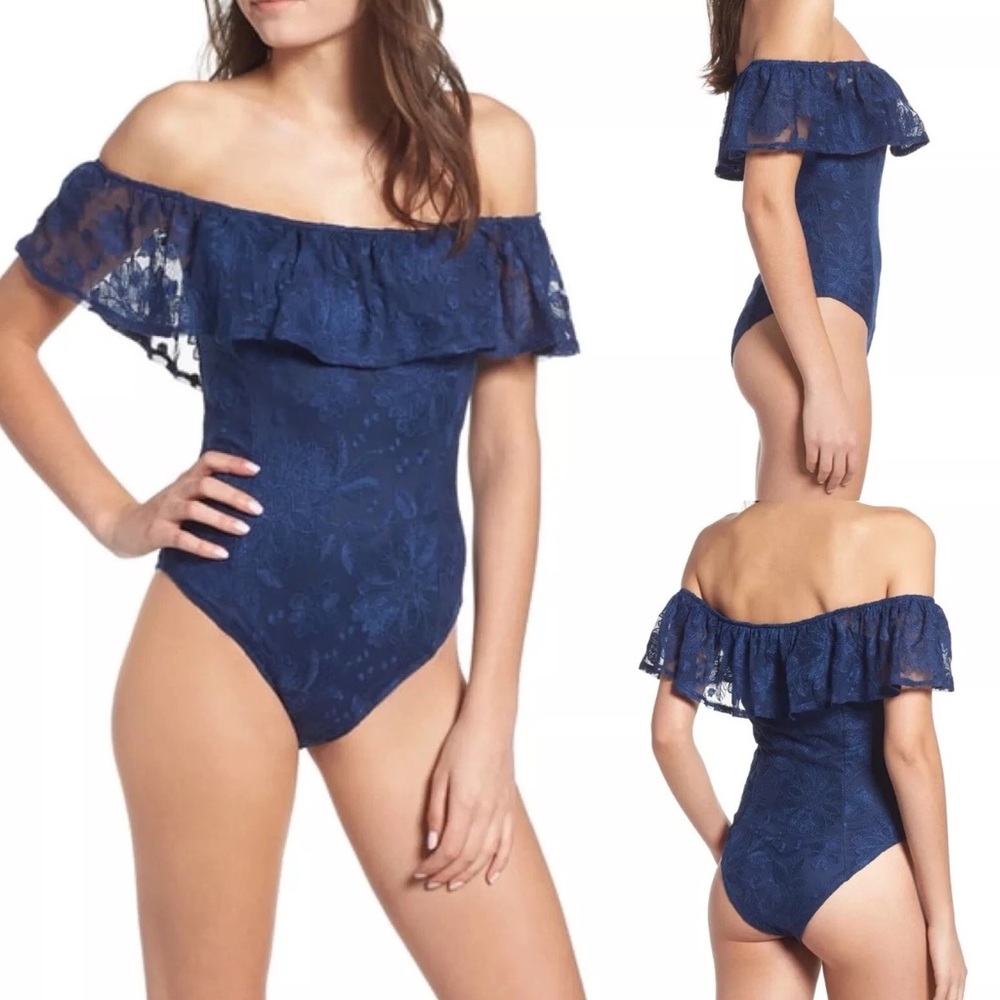 BOG Band Of Gypsies Abby Embroidered Bodysuit Blue New With Tags Size Small Boho